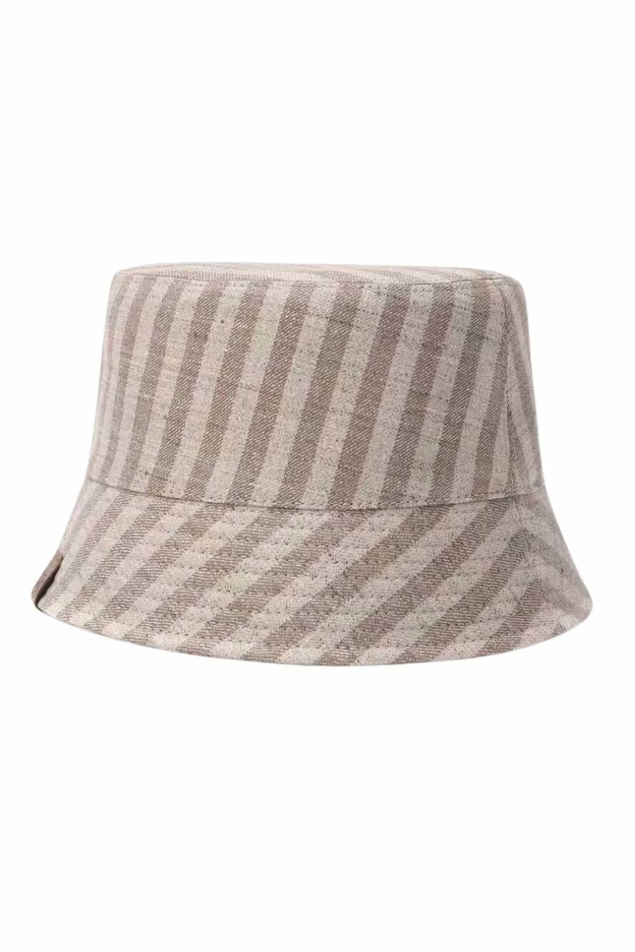 NEW BRUNELLO CUCINELLI women's striped canvas bucket hats in beige